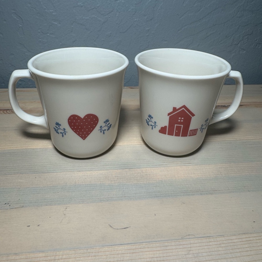Corningware Red Heart and House Design Mugs Set of 2